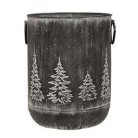 White Washed Black Metal Tree Container, 9.5