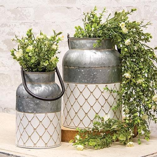 2/Set, White Diamond Embossed Milk Cans - The Fox Decor