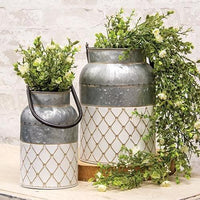 Thumbnail for 2/Set, White Diamond Embossed Milk Cans - The Fox Decor