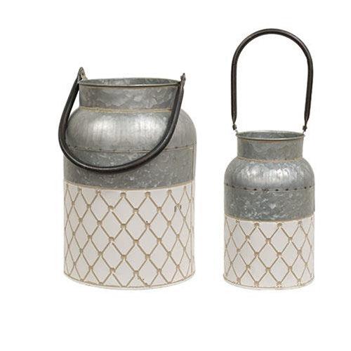 2/Set, White Diamond Embossed Milk Cans - The Fox Decor