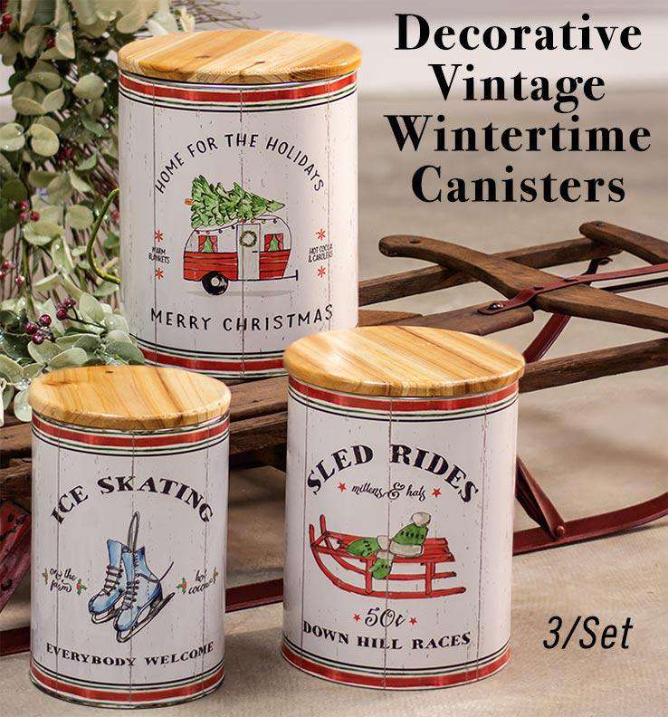 *3/Set Wintertime Canisters Decorative Vintage