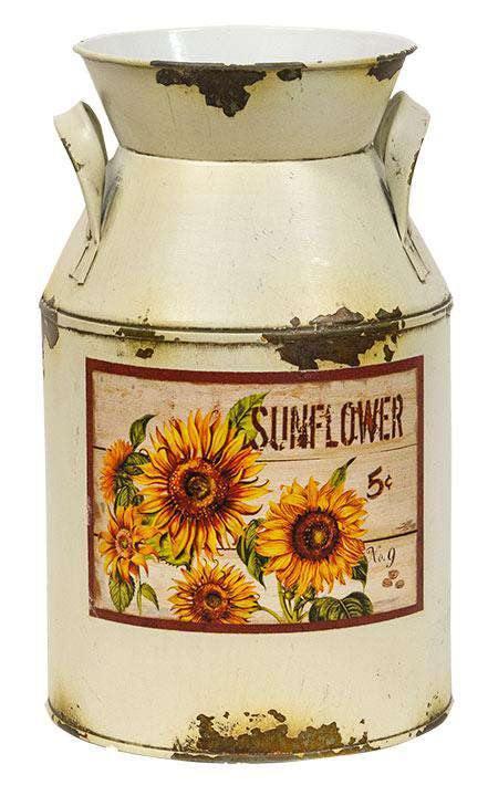 Cream Distressed Sunflower Milk Can - The Fox Decor