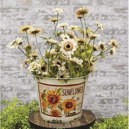 Cream Distressed Sunflower Bucket - The Fox Decor