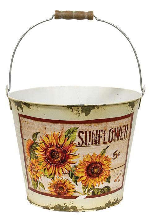 Cream Distressed Sunflower Bucket - The Fox Decor