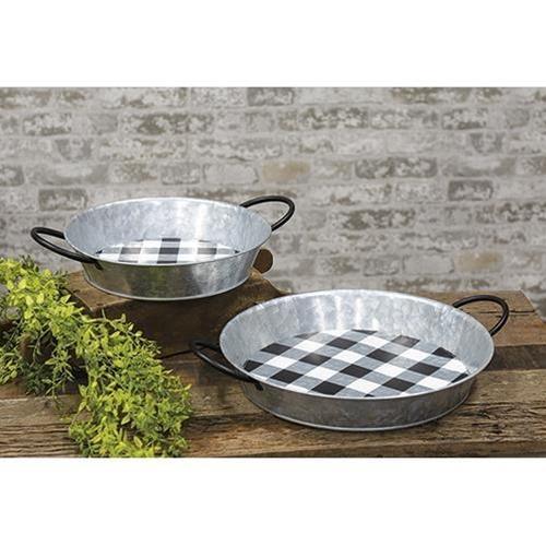 2/Set, Black Buffalo Check Round Trays - The Fox Decor