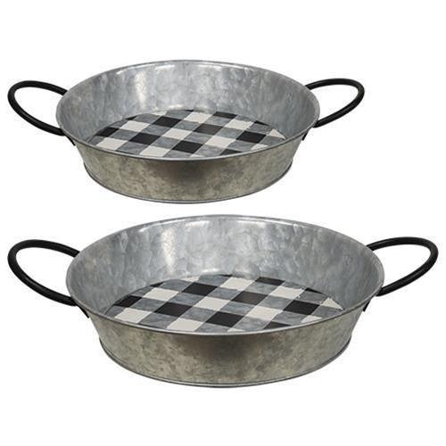 2/Set, Black Buffalo Check Round Trays - The Fox Decor