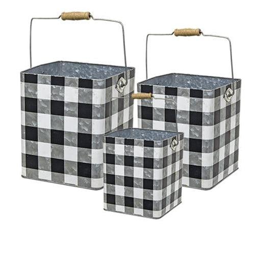 3/Set, Black Buffalo Check Buckets - The Fox Decor