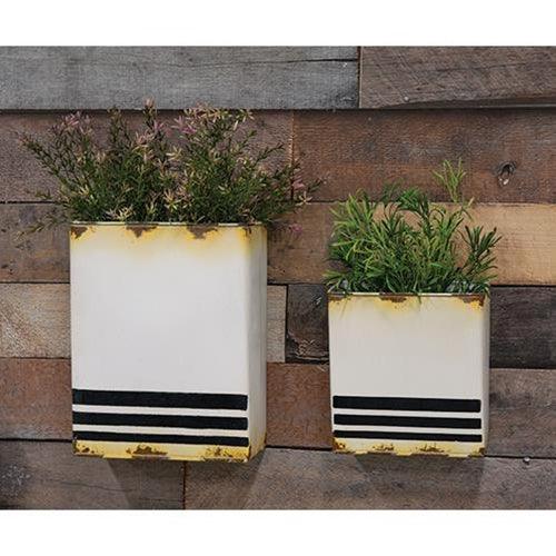 2/Set, Striped Distressed Metal Wall Pockets