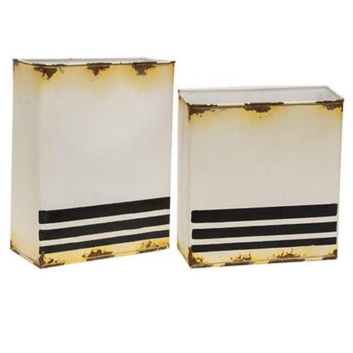 2/Set, Striped Distressed Metal Wall Pockets - The Fox Decor