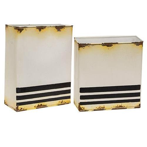 2/Set, Striped Distressed Metal Wall Pockets