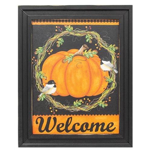 Welcome Pumpkin & Finches Framed Print, 12x16 - The Fox Decor