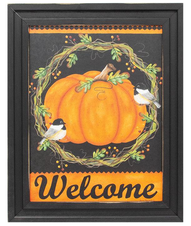 Welcome Pumpkin & Finches Framed Print, 12x16 - The Fox Decor