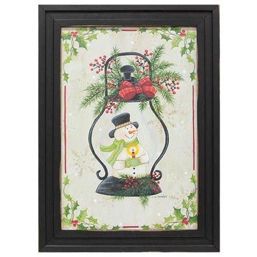 Snowman Lantern Framed Print, 12x18 - The Fox Decor