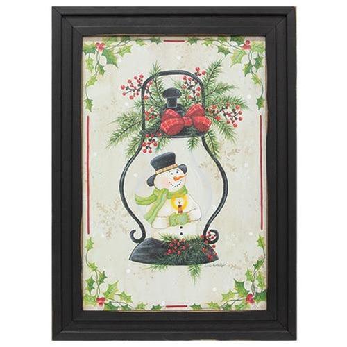 Snowman Lantern Framed Print, 12x18