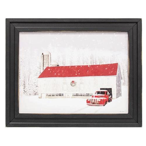 Winter Barn & Red Truck Framed Print, 12x16 - The Fox Decor