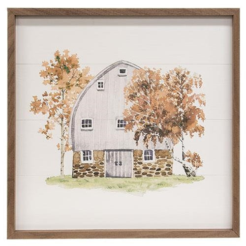 Early Autumn White Barn Watercolor Framed Print, 16" - The Fox Decor