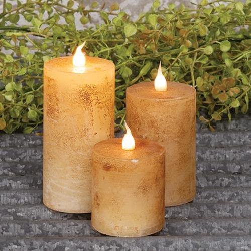 Grungy Tan LED Pillar Candle, 2" x 3" - The Fox Decor