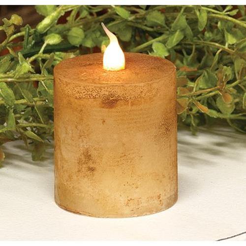 Grungy Tan LED Pillar Candle, 2" x 2.25" - The Fox Decor