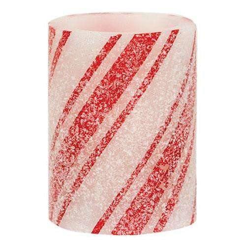 Multi-Stripe Candy Cane Timer Pillar Candle, 3" x 4"