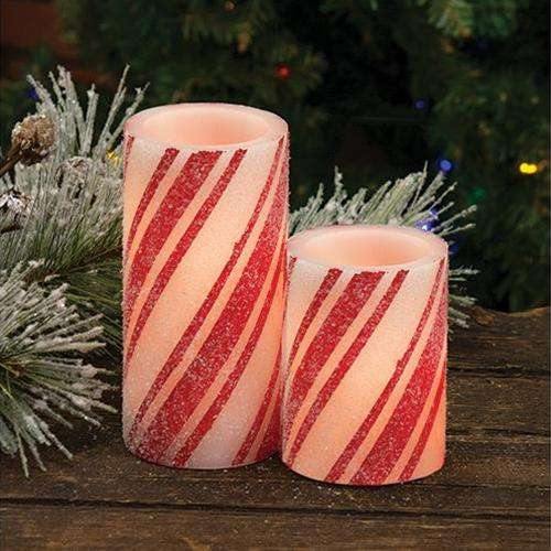 Multi-Stripe Candy Cane Timer Pillar Candle, 3" x 6"