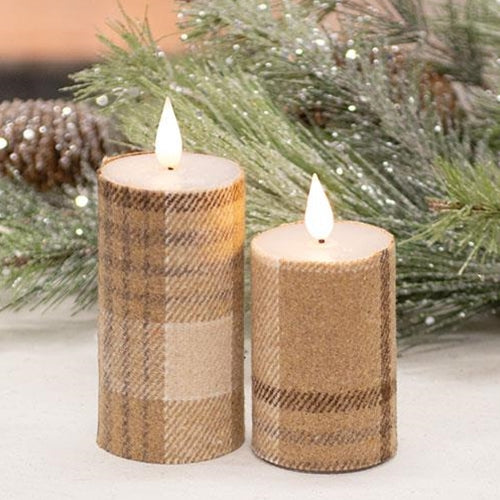 Cozy Fall Plaid Realistic Flame LED Votive, 4"