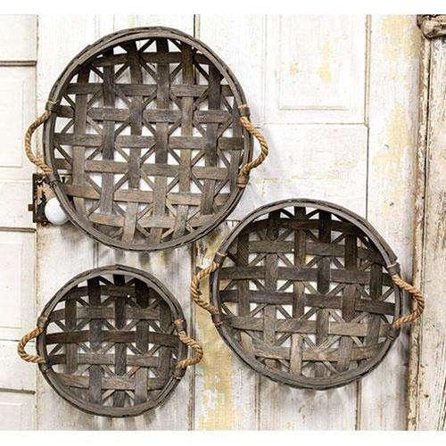 3/Set, Natural Round Tobacco Baskets w/Jute Handles - The Fox Decor