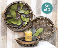 Thumbnail for 3/Set, Natural Round Tobacco Baskets w/Jute Handles - The Fox Decor