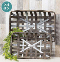 Thumbnail for 2/Set, Gray Wash Rectangle Tobacco Baskets w/Metal Strips - The Fox Decor