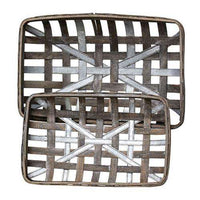 Thumbnail for 2/Set, Gray Wash Rectangle Tobacco Baskets w/Metal Strips - The Fox Decor