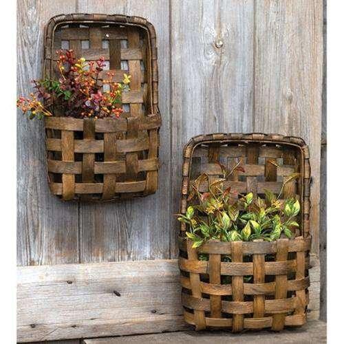 2/Set, Brown Tobacco Wall Pocket Baskets - The Fox Decor