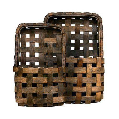 2/Set, Brown Tobacco Wall Pocket Baskets - The Fox Decor