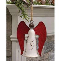 Thumbnail for Distressed Metal Angel Bell (2pc, White Bell, Red Wings) - The Fox Decor