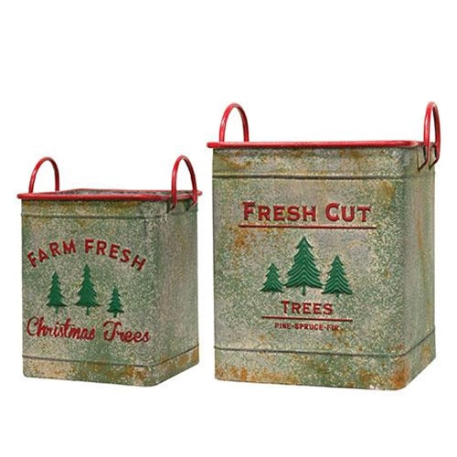2/Set, Fresh Cut Trees Square Metal Buckets