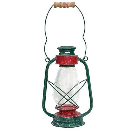 Antiqued Green & Red Lantern - The Fox Decor