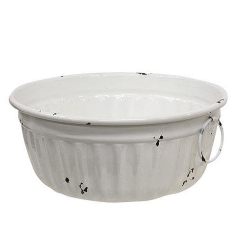 3/Set, Distressed White Metal Bowls w/Handles - The Fox Decor
