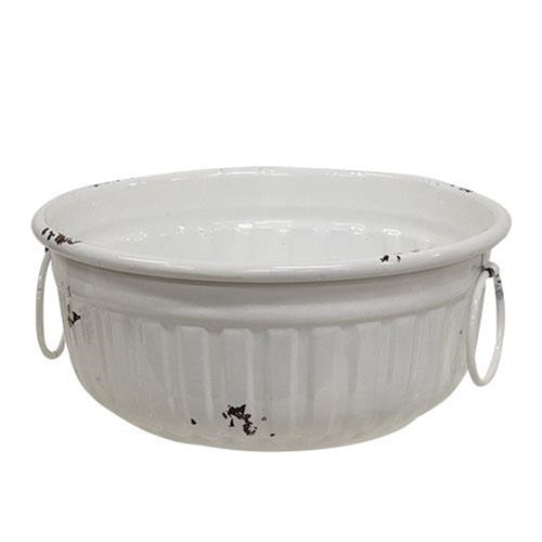 3/Set, Distressed White Metal Bowls w/Handles