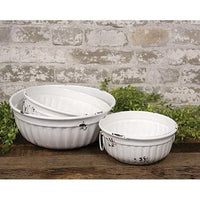 Thumbnail for 3/Set, Distressed White Metal Bowls w/Handles - The Fox Decor