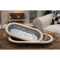 Thumbnail for 2/Set, Beaded Oblong Galvanized Trays - The Fox Decor