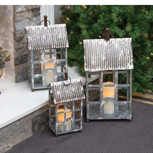 3/Set, White Wash Homestead Lanterns - The Fox Decor