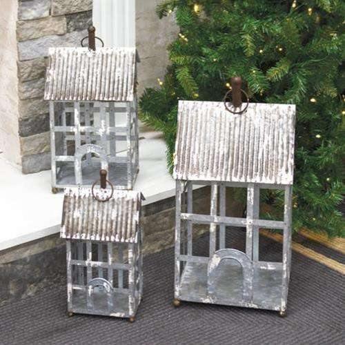 3/Set, White Wash Homestead Lanterns - The Fox Decor