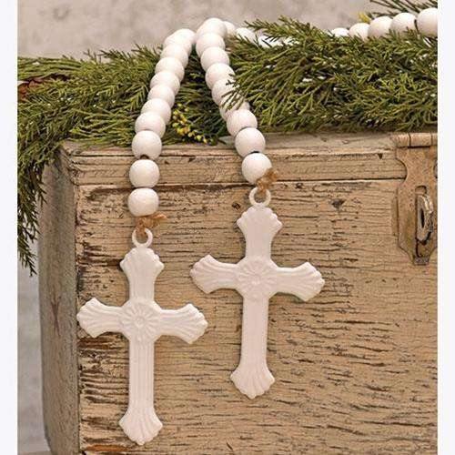 Beaded Cross Garland, 45", White - The Fox Decor