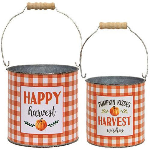 2/Set, Orange Buffalo Check Happy Harvest Buckets