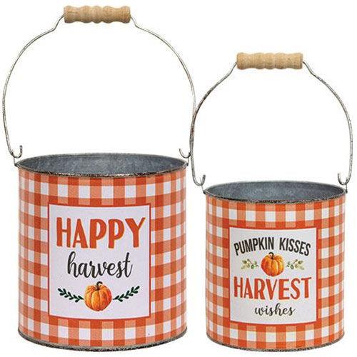 2/Set, Orange Buffalo Check Happy Harvest Buckets