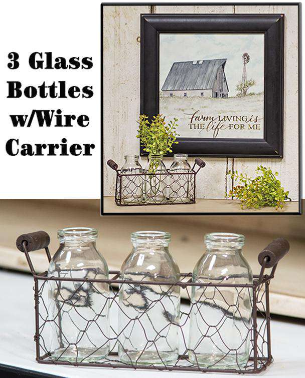 3 Bottles w/ Wire Carrier basket