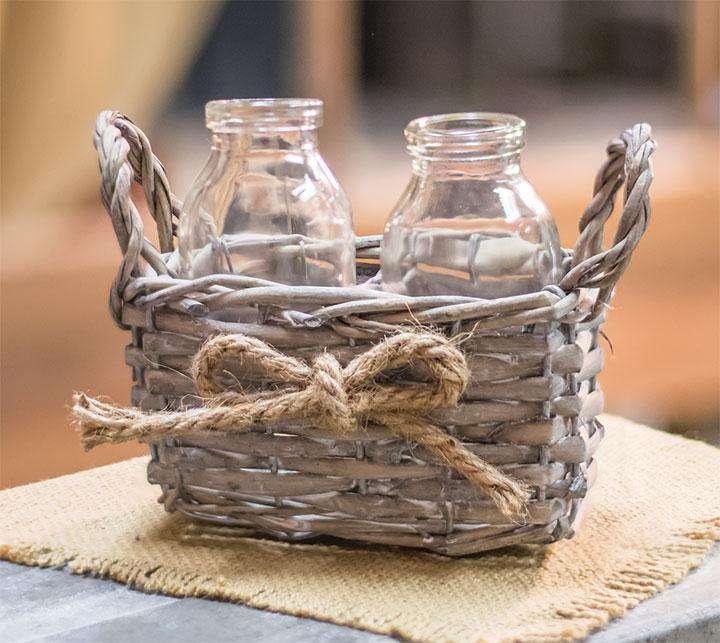 2 Bottles w/ Willow Basket - The Fox Decor