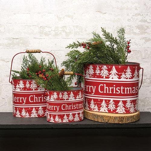 3/Set, Merry Christmas Oval Pails - The Fox Decor