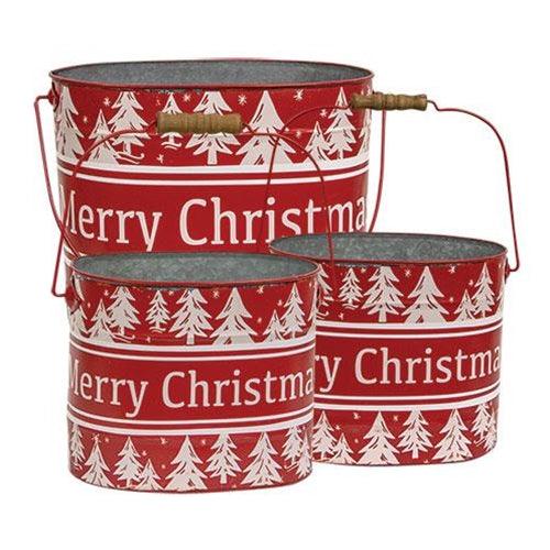 3/Set, Merry Christmas Oval Pails - The Fox Decor