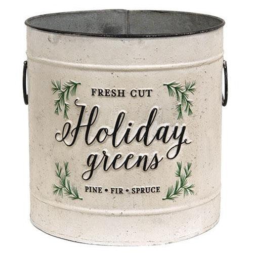 2/Set, Holiday Greens Distressed Metal Pails - The Fox Decor