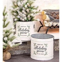 Thumbnail for 2/Set, Holiday Greens Distressed Metal Pails - The Fox Decor