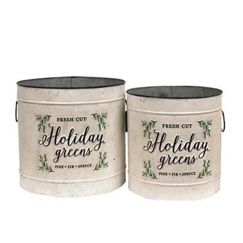 2/Set, Holiday Greens Distressed Metal Pails